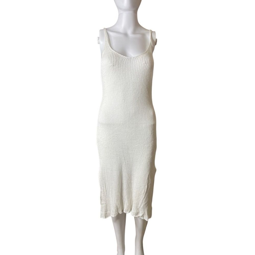 Elegant White Sleeveless Knit Dress Cover UP Size Medium